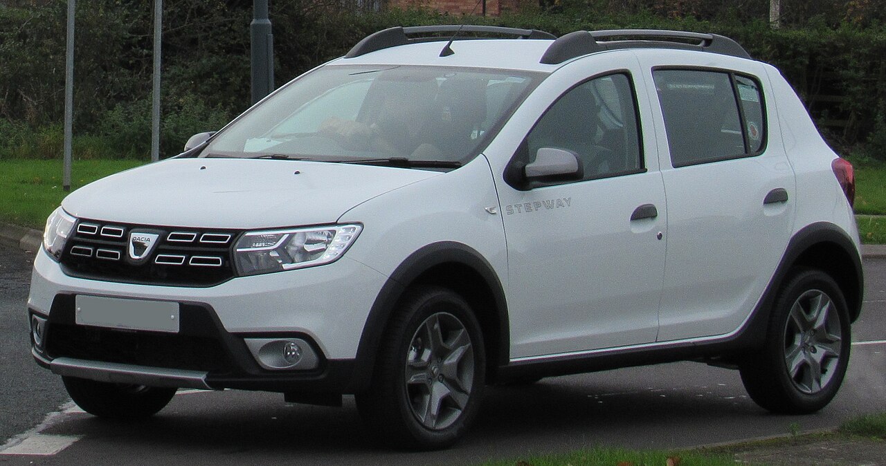 White Dacia Sandero Stepway, front three-quarter view